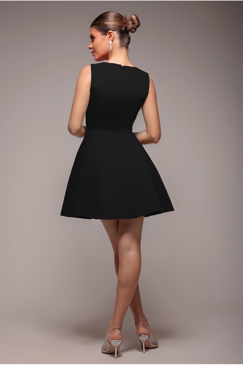 Diamante Embellished Neck A-Line Mini Dress - Black DR4598
