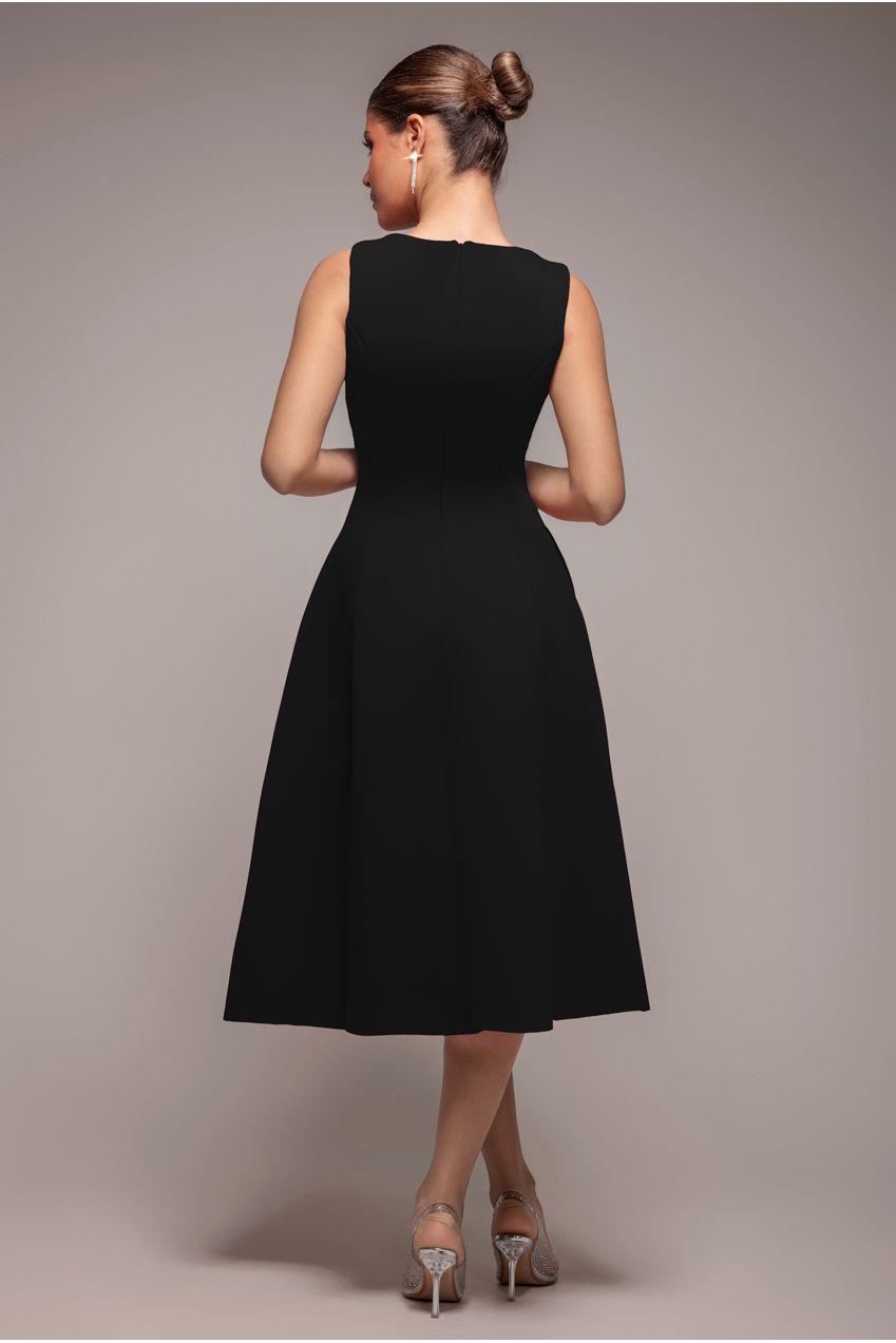 Diamante Embellished Neck A-Line Midi Dress - Black DR4599