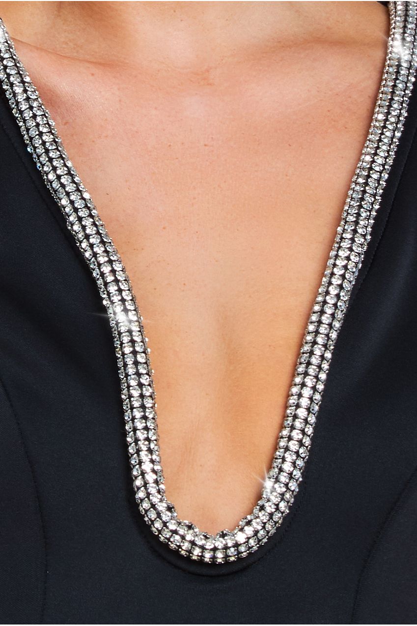 Diamante Embellished Neck A-Line Midi Dress - Black DR4599M