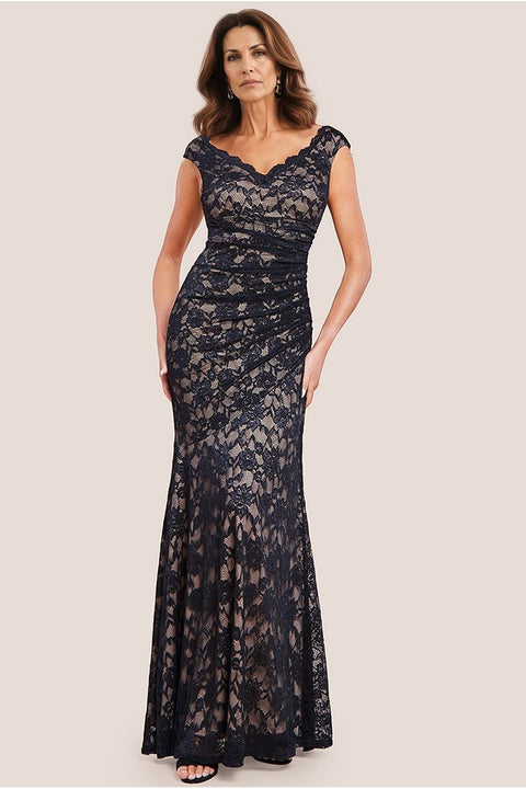 Off The Shoulder Scalloped Neck Maxi Dress - Black by Goddiva