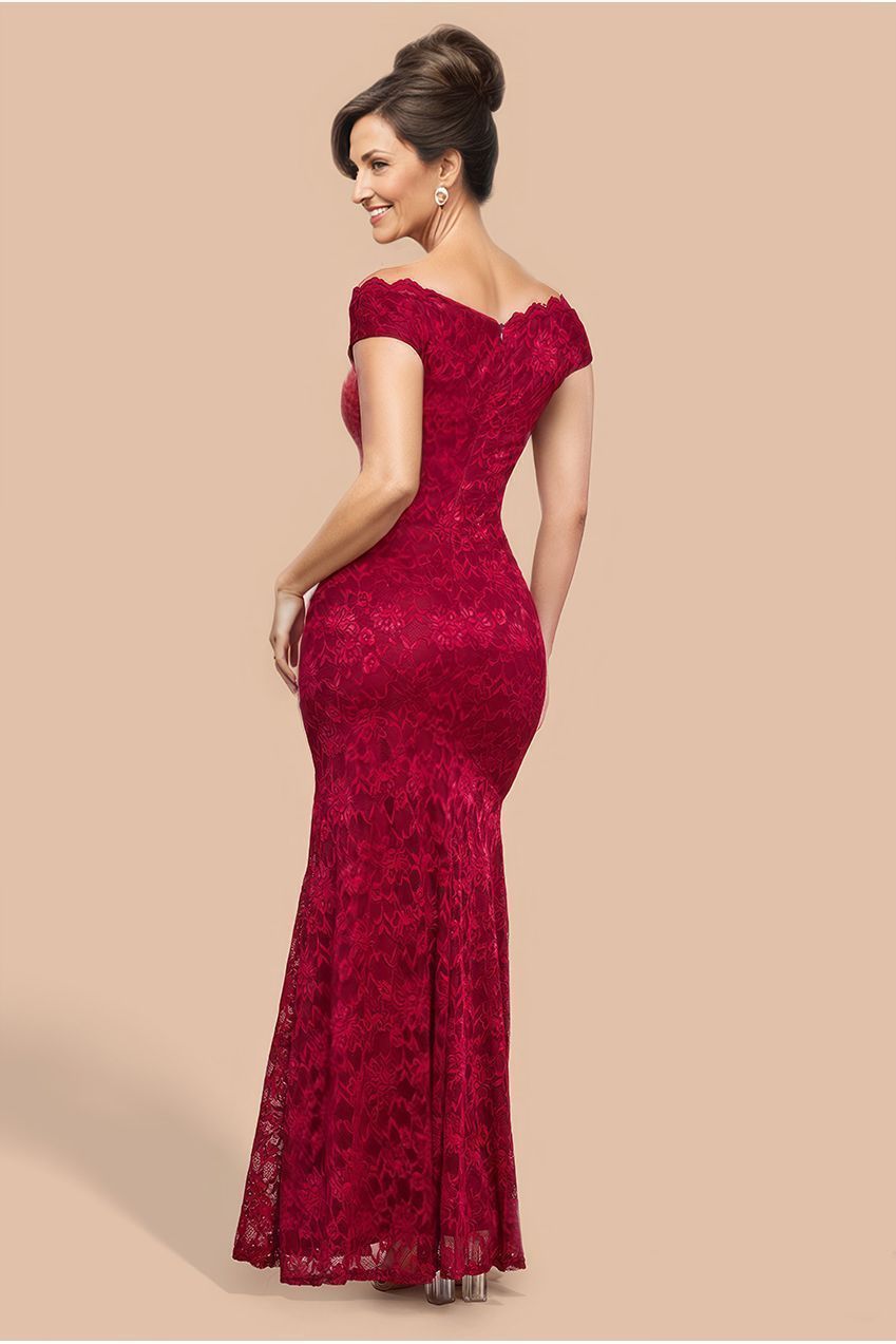 Off The Shoulder Scalloped Neck Maxi Dress - Wine DR4600M