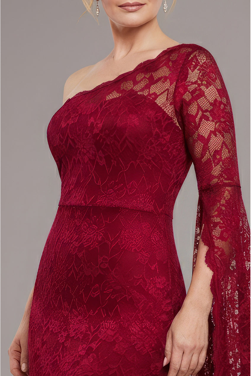 One Shoulder Scalloped Neck Maxi Dress - Wine DR4601M