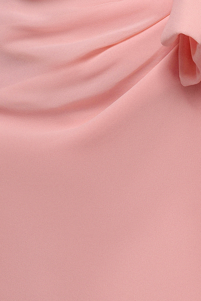 One Shoulder Cowl With Bow Detail Maxi Dress - Blush Pink DR4606