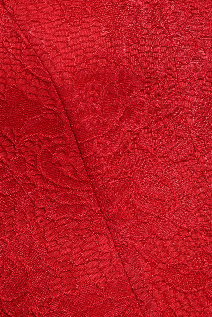 One Shoulder Organza Fan Detail Lace Bodice Midi Dress - Red DR4607