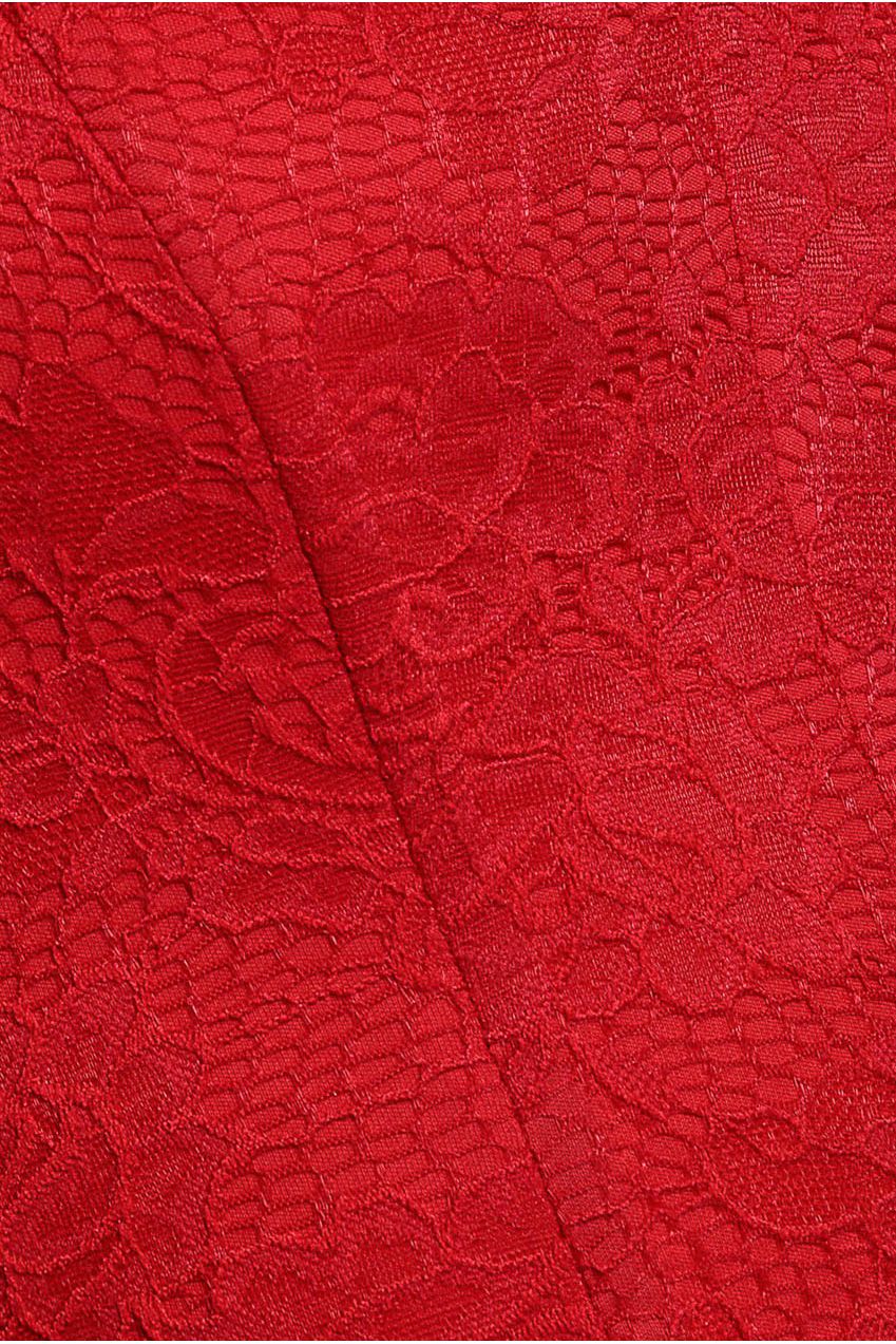 One Shoulder Organza Fan Detail Lace Bodice Midi Dress - Red DR4607
