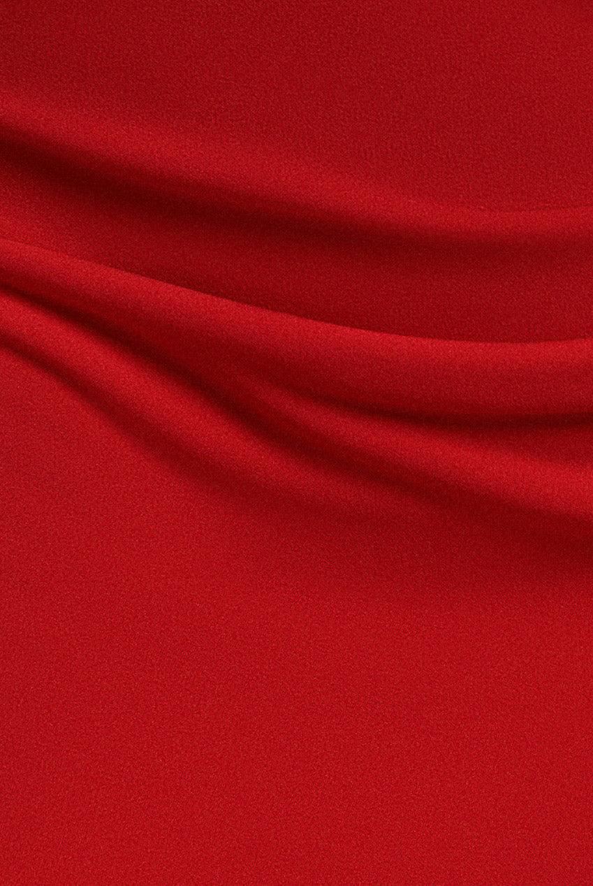 One Shoulder Organza Fan Detail Lace Bodice Midi Dress - Red DR4607