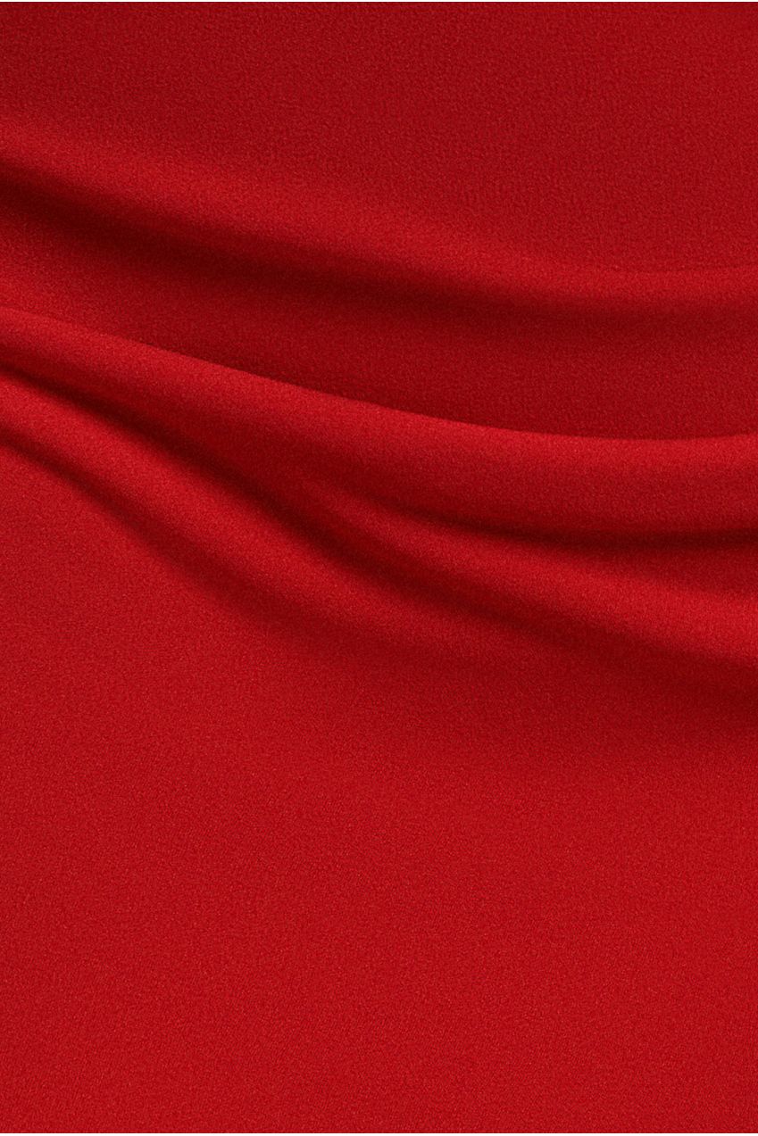 One Shoulder Organza Fan Detail Lace Bodice Midi Dress - Red DR4607