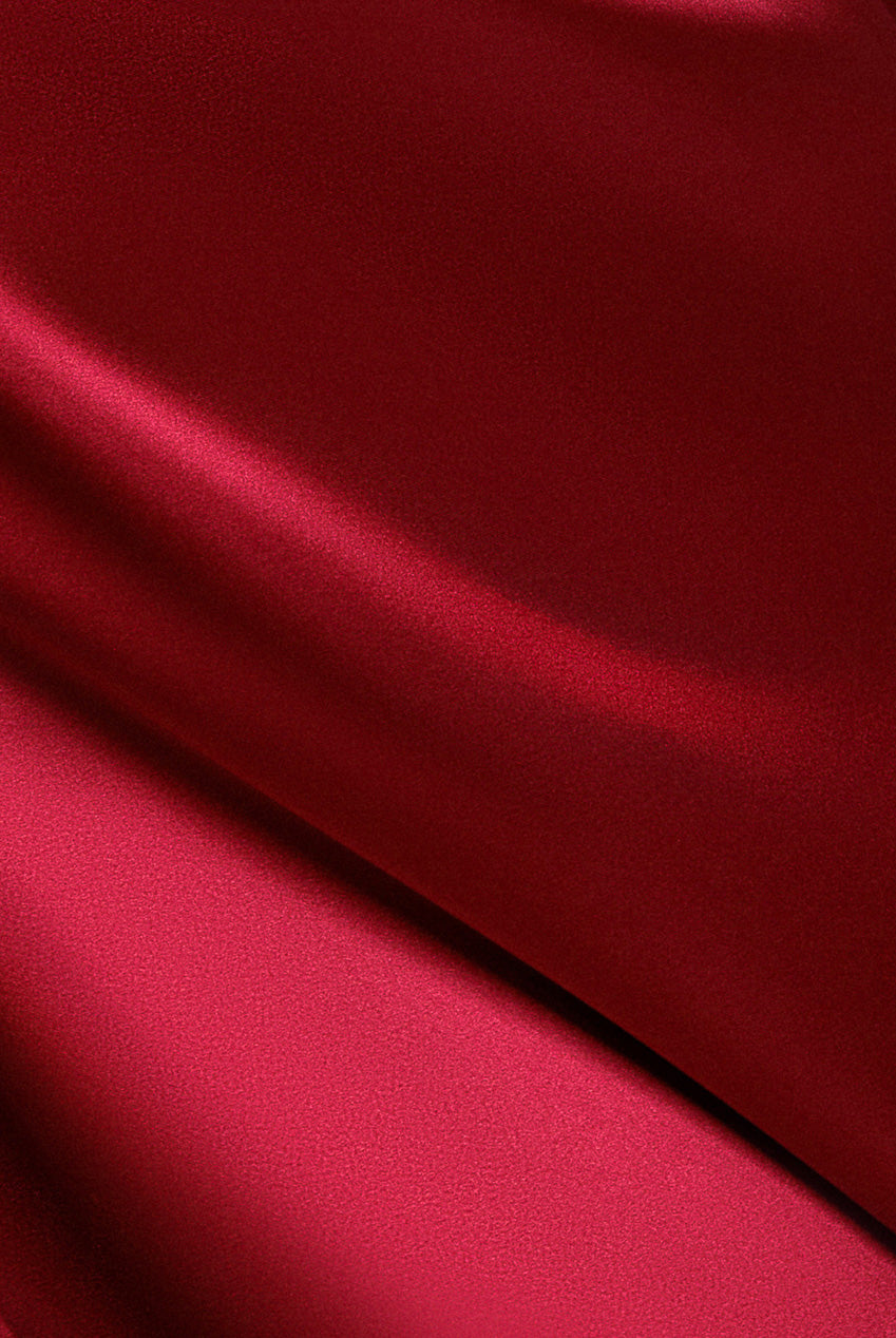 Cowl Neck Back Wing Satin High Low Midi Dress - Berry DR4608