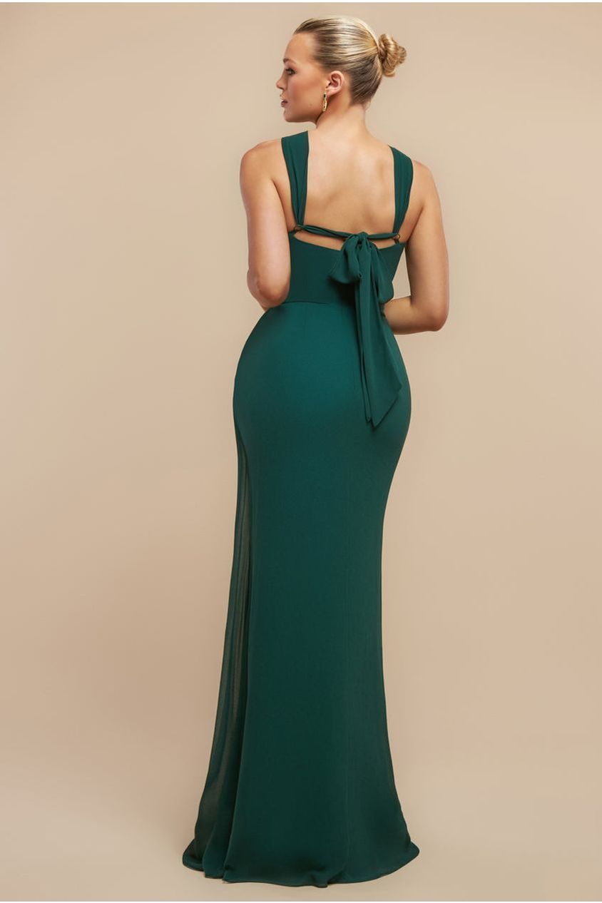Halterneck Thigh Split Chiffon Maxi Dress - Emerald Green DR4610
