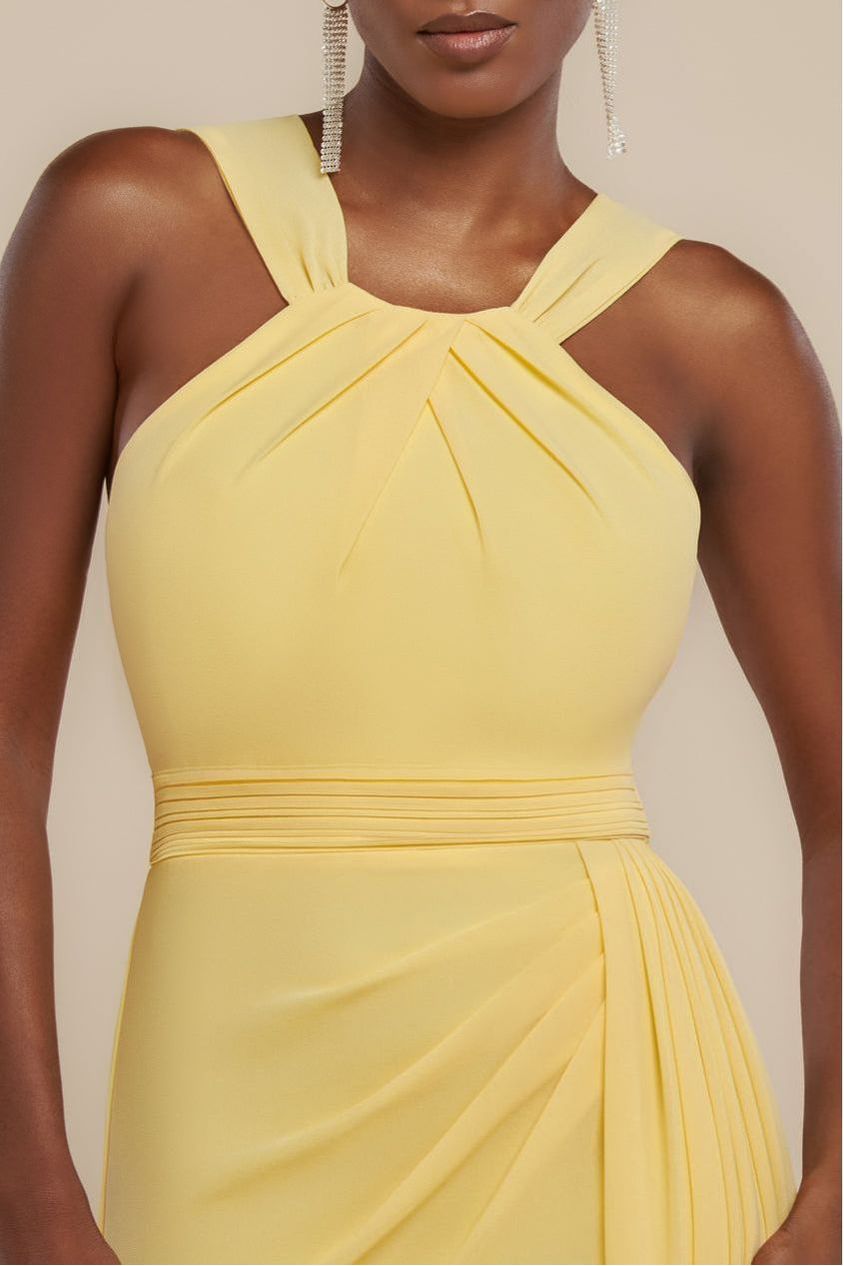 Halterneck Thigh Split Chiffon Maxi Dress - Lemon DR4610