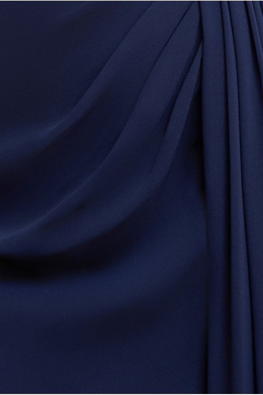 Halterneck Thigh Split Chiffon Maxi Dress - Navy Blue DR4610