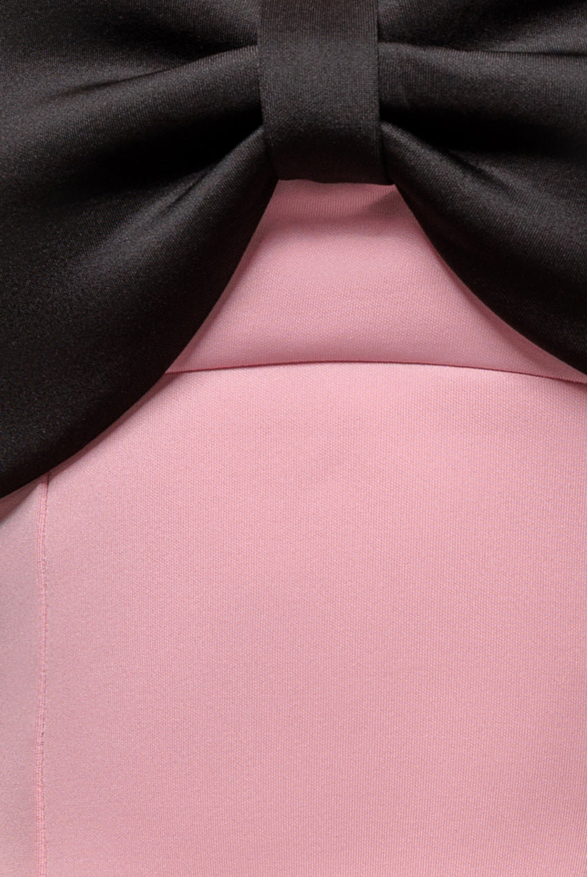 Front Bow Off The Shoulder Mini Dress - Blush Black DR4613CONTRAST