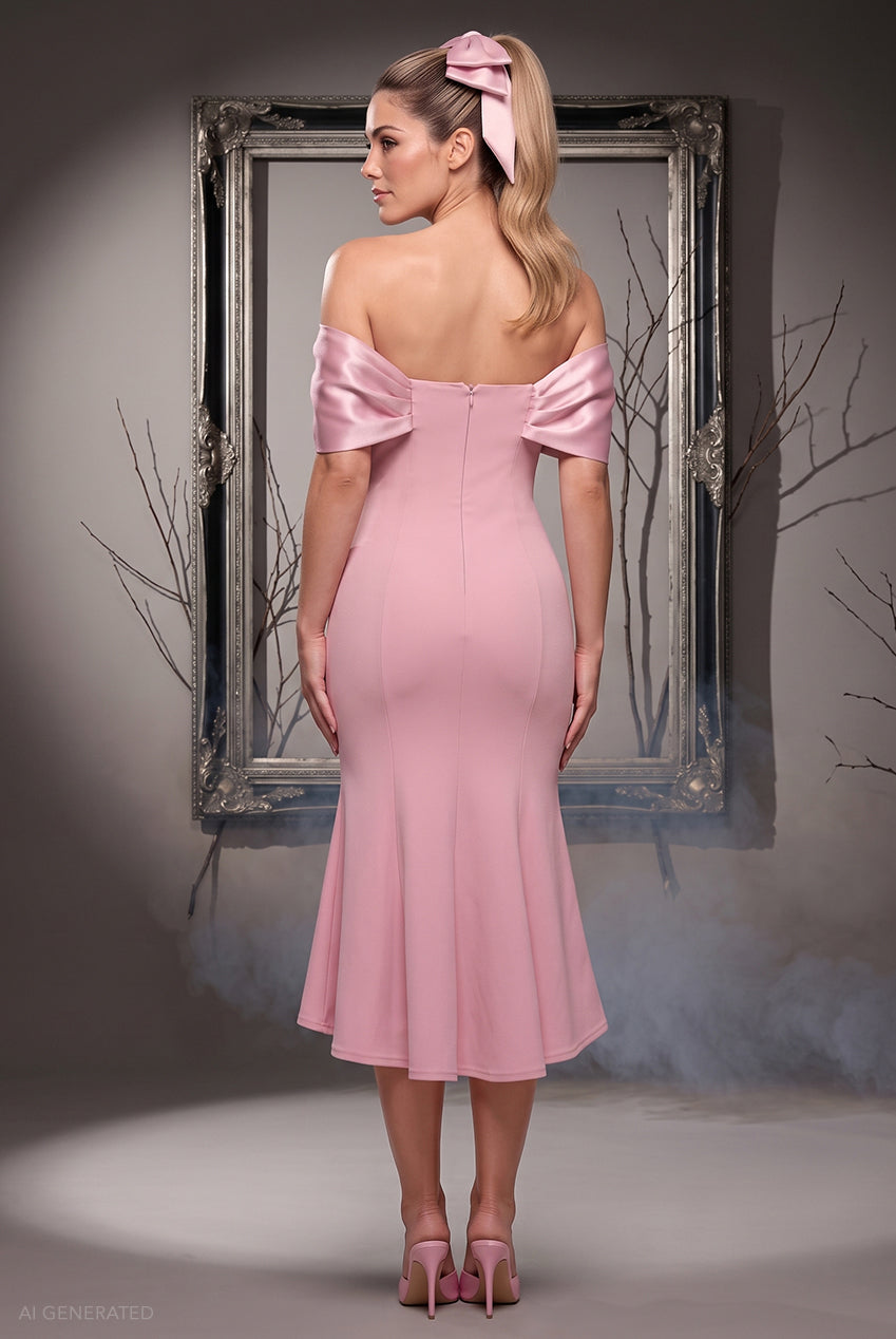 Bardot Satin & Scuba Midi Pageant Princess Halloween Costume - Blush Pink DR4617-HAL