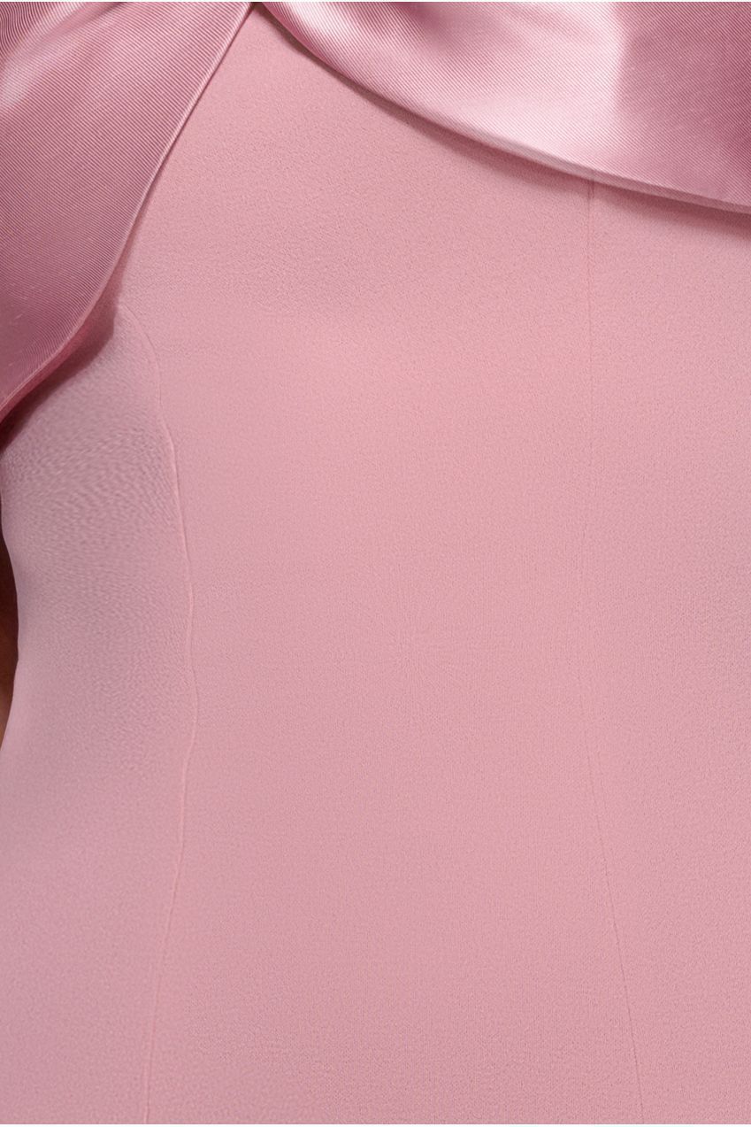 Twist Knot Satin & Scuba Bardot High Low Midi Dress - Blush Pink DR4617