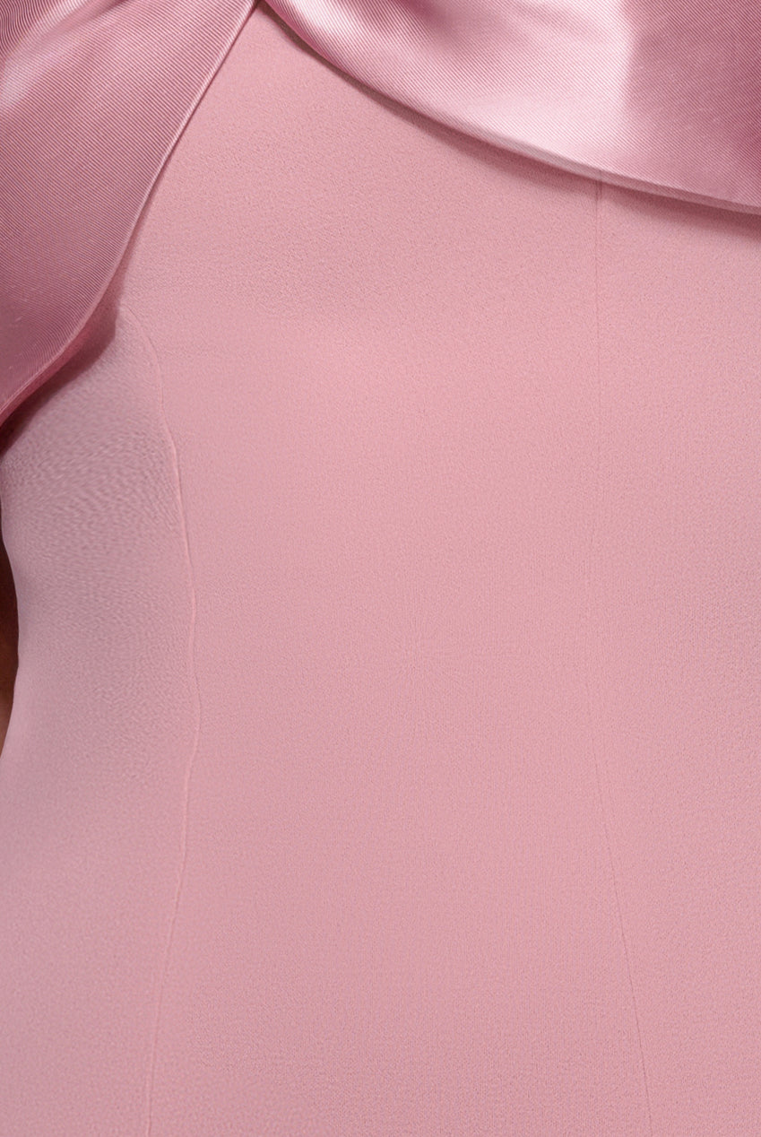 Twist Knot Satin & Scuba Bardot High Low Midi Dress - Blush Pink DR4617M