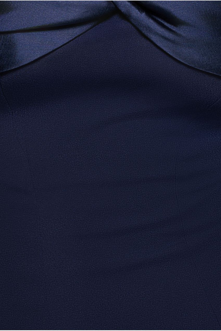 Twist Knot Satin & Scuba Bardot High Low Midi Dress - Navy Blue DR4617M