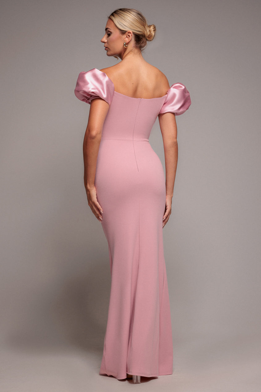 Puffy Satin Sleeve Scuba Maxi Dress - Blush Pink DR4622
