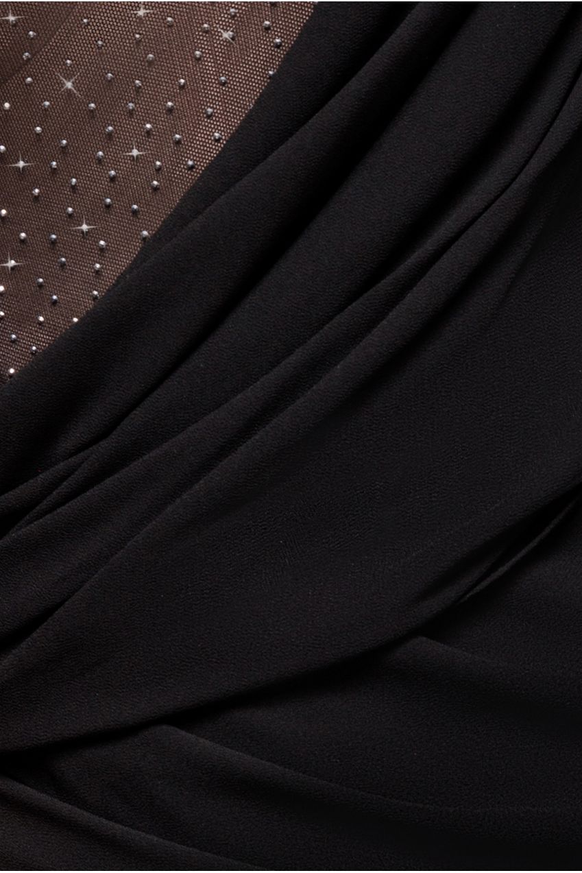 One Shoulder Diamante Chiffon Evening Maxi Dress - Black DR4625