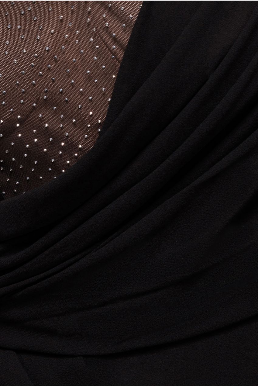 One Shoulder Diamante Chiffon Evening Maxi Dress - Black DR4625