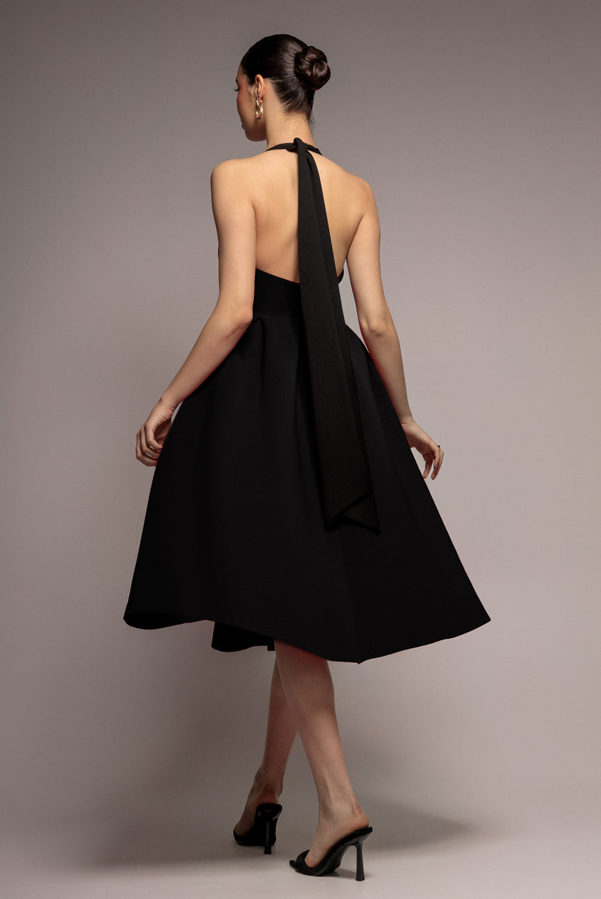 Halter Neck Pleated A-Line Midaxi Dress - Black DR4630