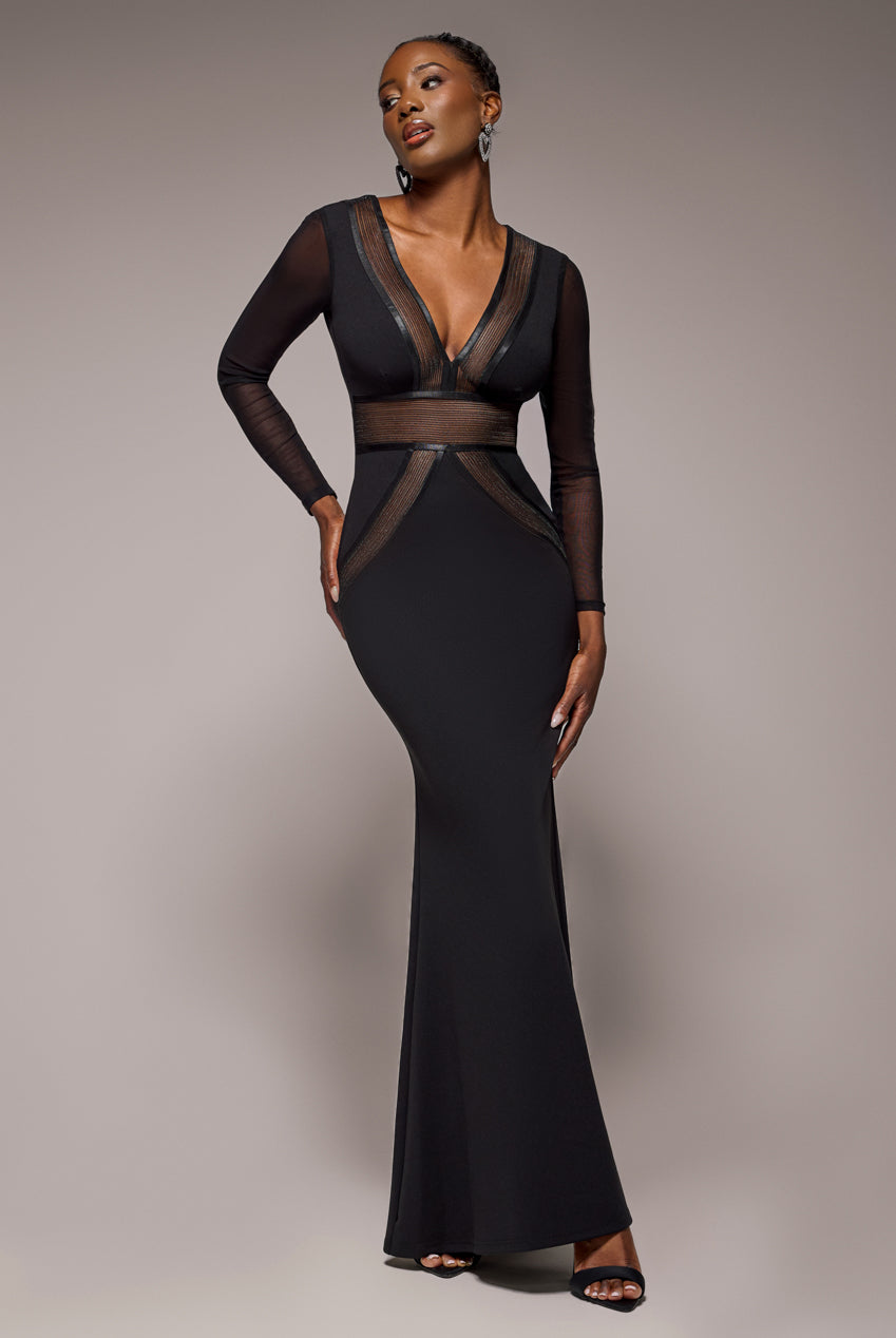 Front Crossover Lurex Split Maxi Dress - Black DR4631
