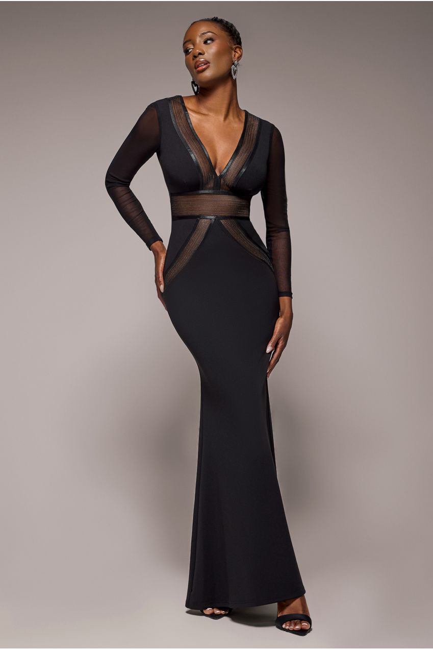 Front Crossover Lurex Split Maxi Dress - Black DR4631