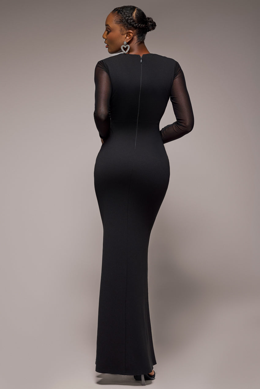 Front Crossover Lurex Split Maxi Dress - Black DR4631