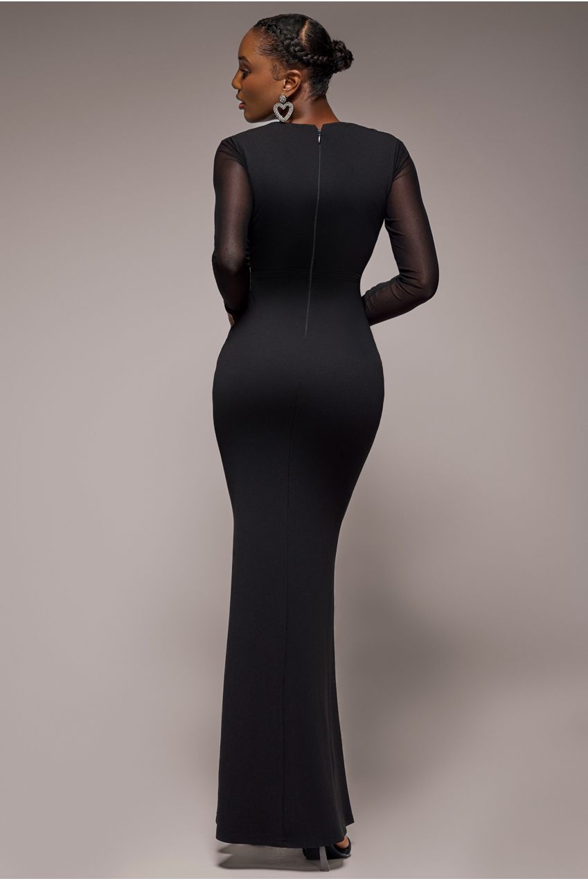 Front Crossover Lurex Split Maxi Dress - Black DR4631