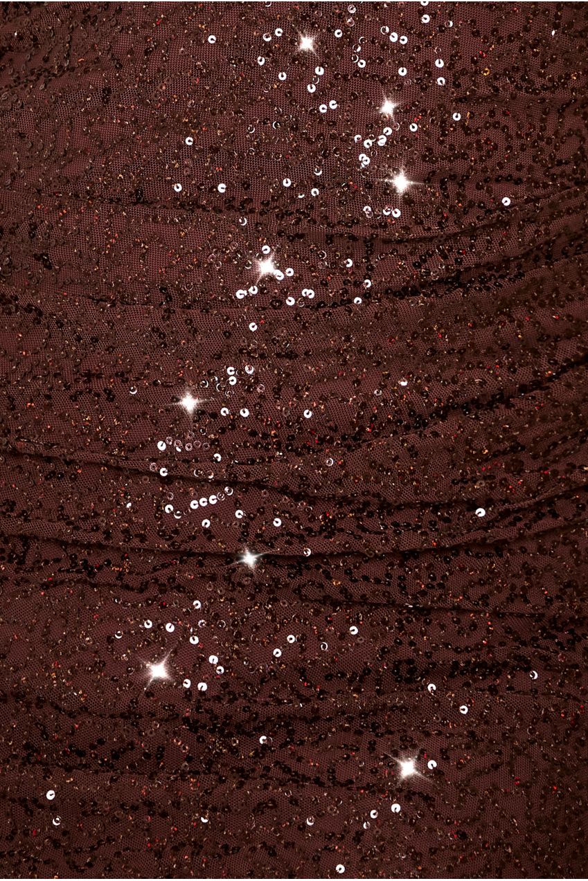 Cap Sleeve Iridescent Sequin Cowl Maxi Dress - Brown DR4633PLUS