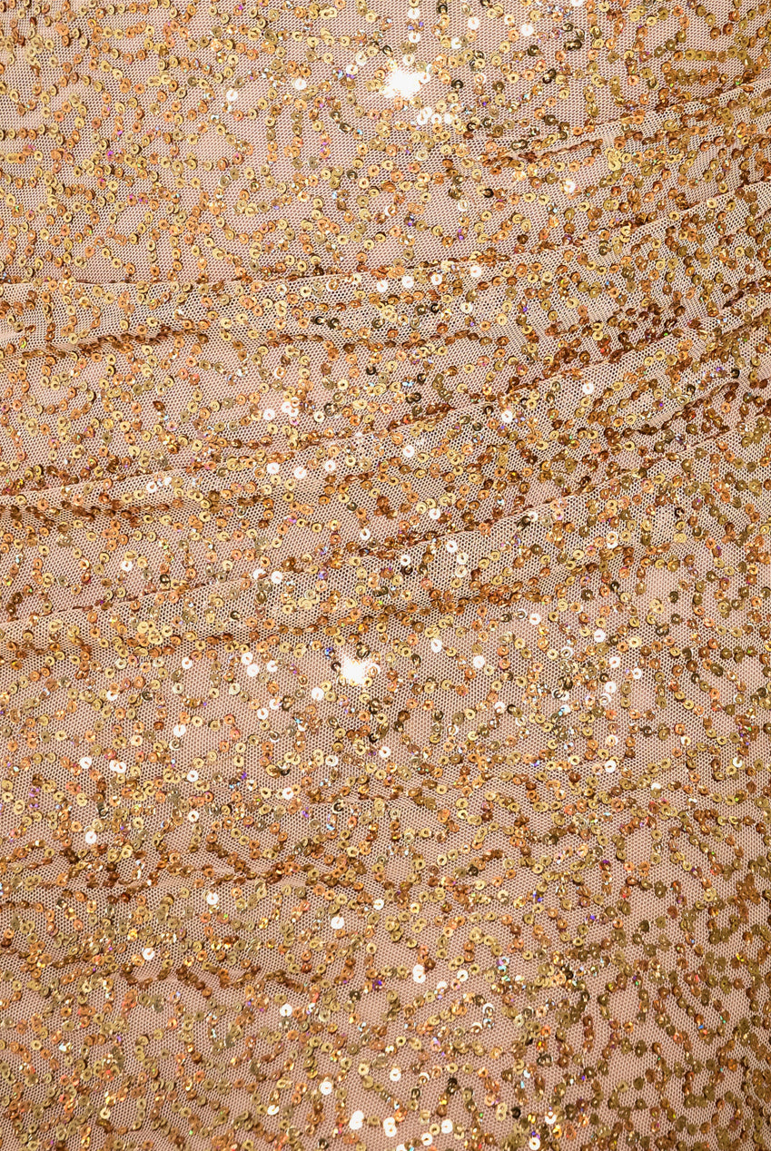 Cap Sleeve Iridescent Sequin Cowl Maxi Dress - Gold DR4633PLUS