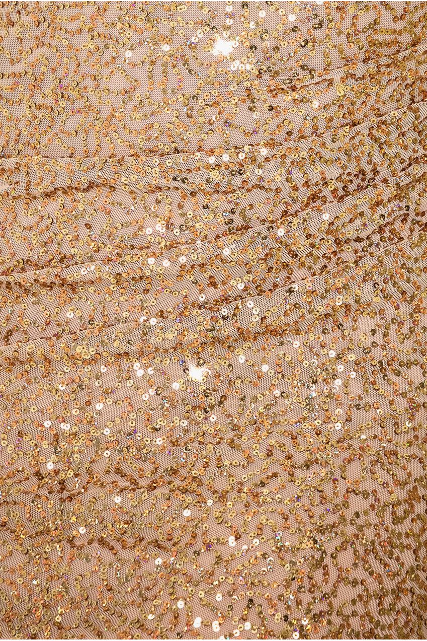 Cap Sleeve Iridescent Sequin Cowl Maxi Dress - Gold DR4633