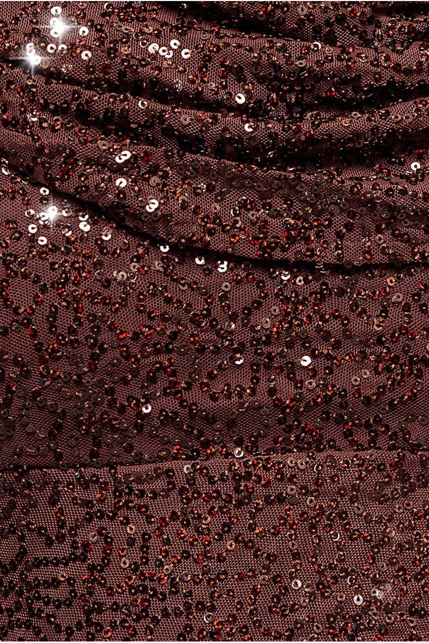 Cap Sleeve Iridescent Sequin Cowl Maxi Dress - Brown DR4633PLUS