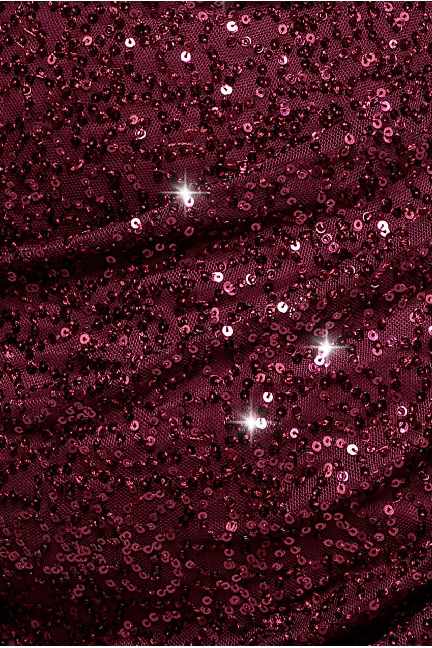 Cap Sleeve Iridescent Sequin Cowl Maxi Dress - Burgundy Red DR4633PLUS