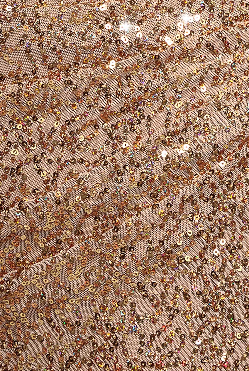 Cap Sleeve Iridescent Sequin Cowl Maxi Dress - Gold DR4633PLUS