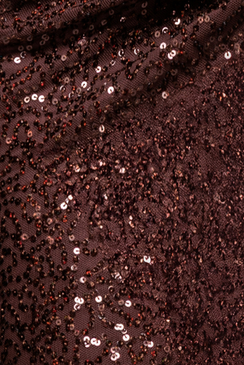 Cap Sleeve Iridescent Sequin Cowl Maxi Dress - Brown DR4633