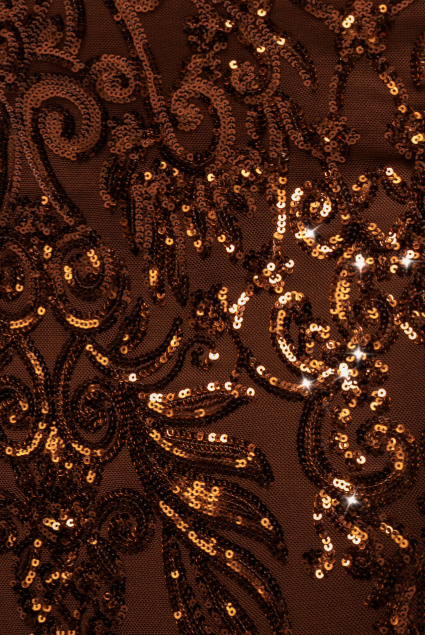 Embellished Sequin Bishop Sleeve Maxi Dress - Bronze DR4634