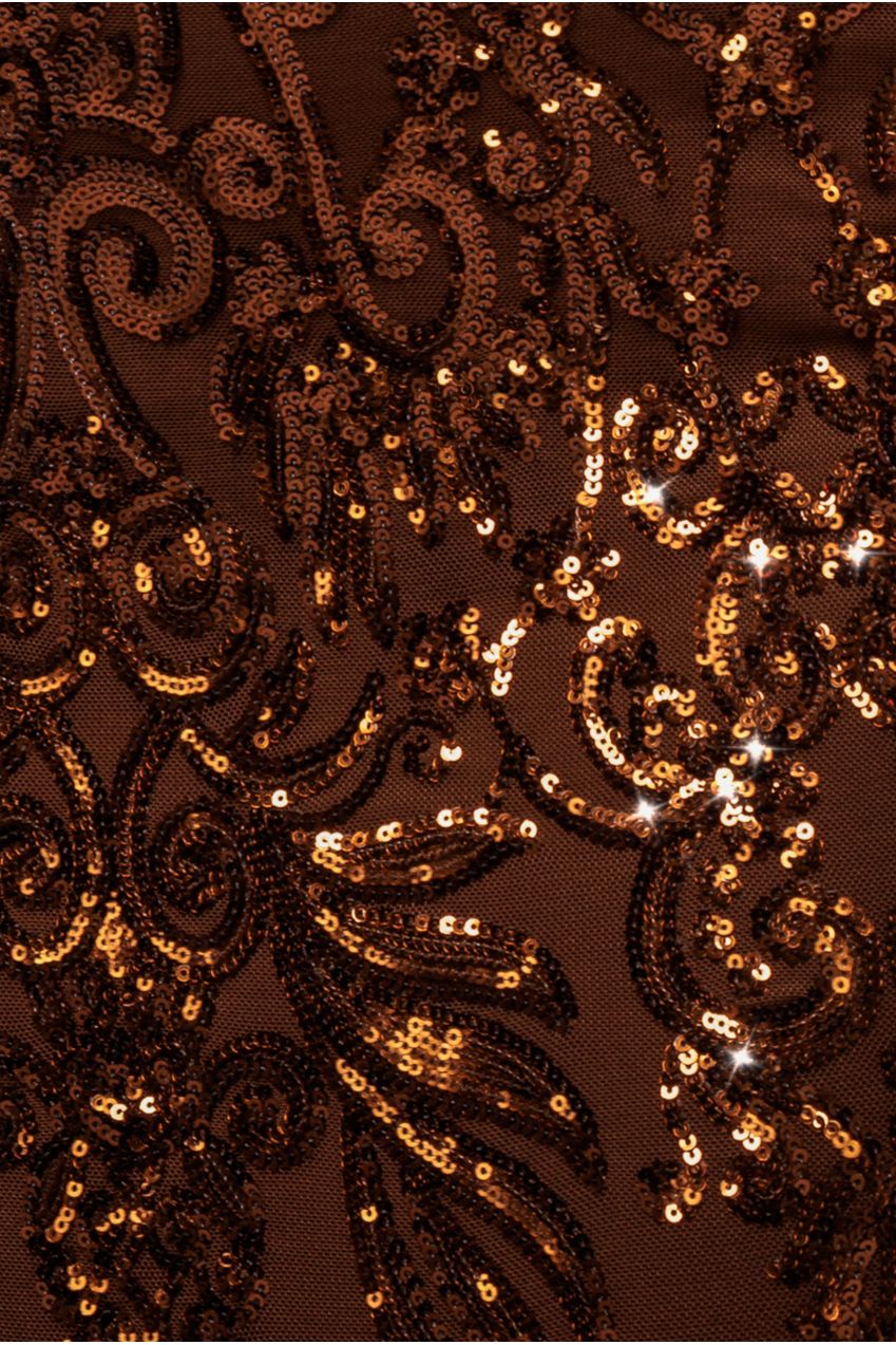 Embellished Sequin Bishop Sleeve Maxi Dress - Bronze DR4634