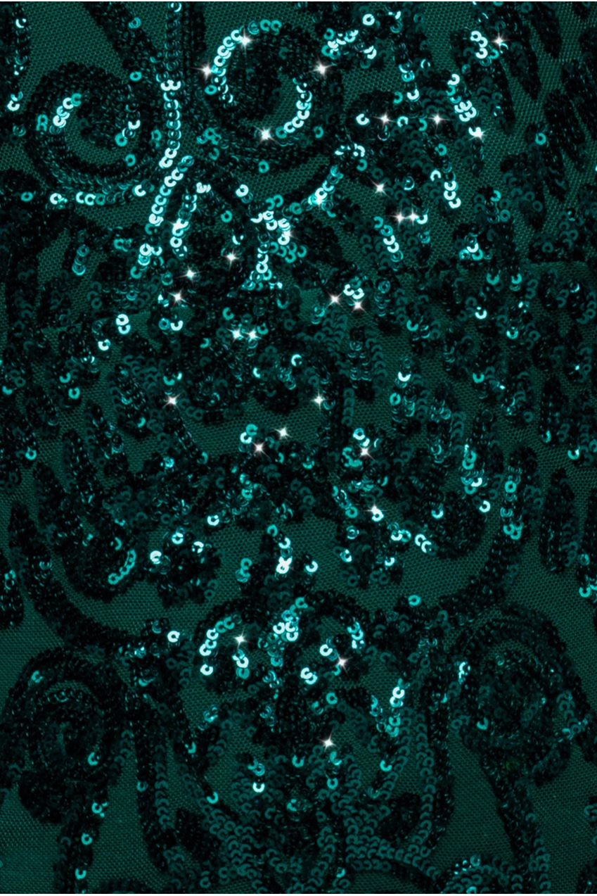 Embellished Sequin Bishop Sleeve Maxi Dress - Emerald Green DR4634