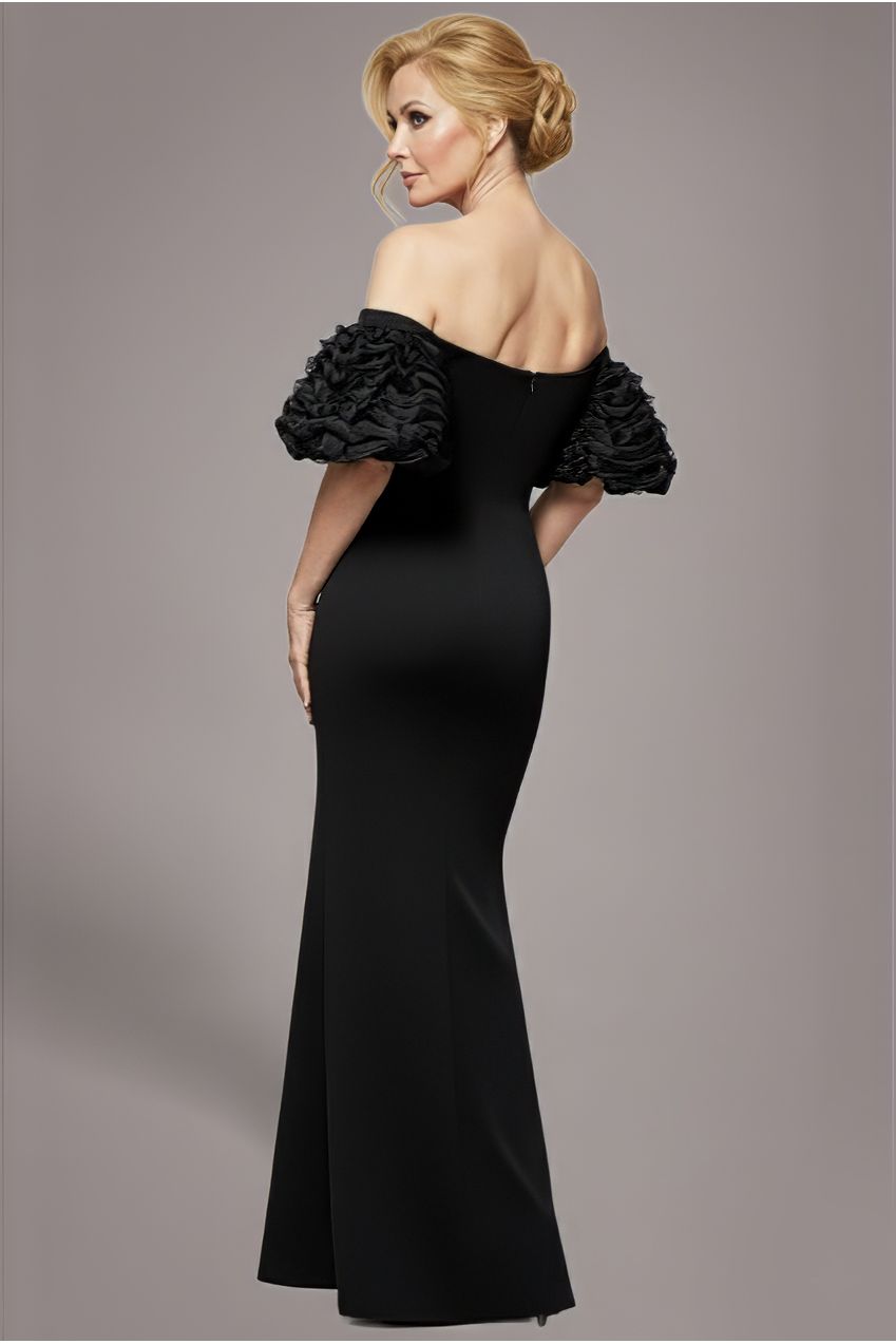 Off The Shoulder 3D Puffed Sleeve Sweetheart Maxi Dress - Black DR4637M