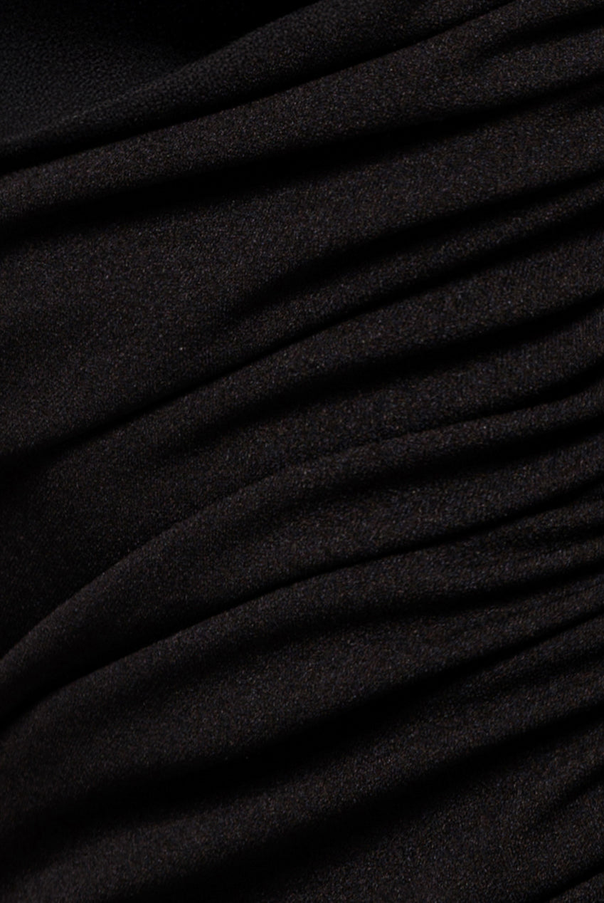 One Shoulder Puffed Satin Sleeve Evening Maxi Dress - Black DR4640M