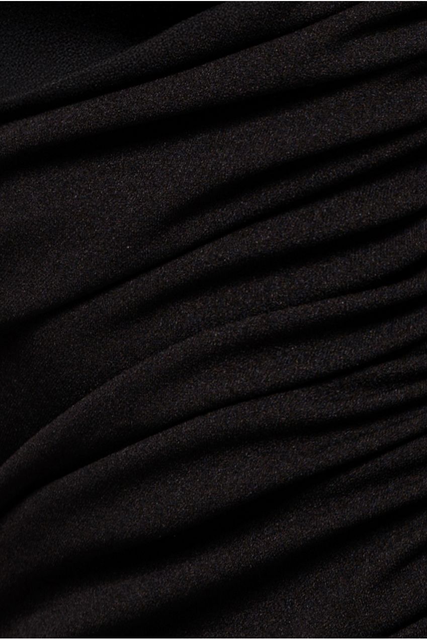 One Shoulder Puffed Satin Sleeve Evening Maxi Dress - Black DR4640M