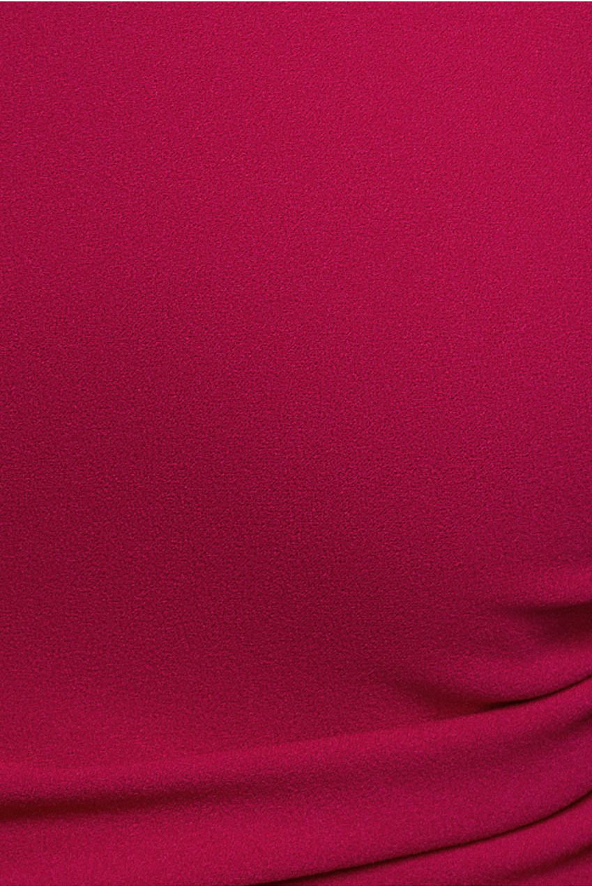 One Shoulder Puffed Satin Sleeve Evening Maxi Dress - Magenta DR4640