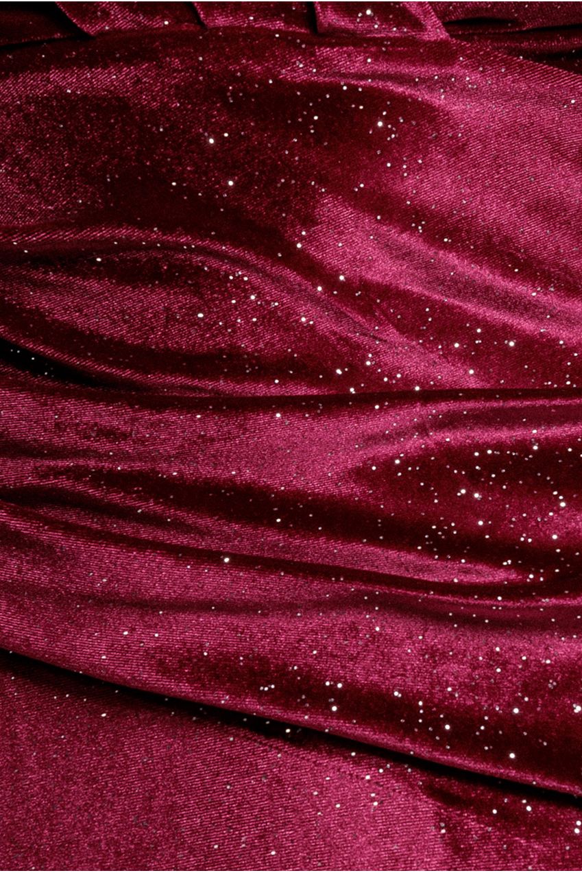 Shimmer Velvet Bardot Maxi Dress - Wine DR4643