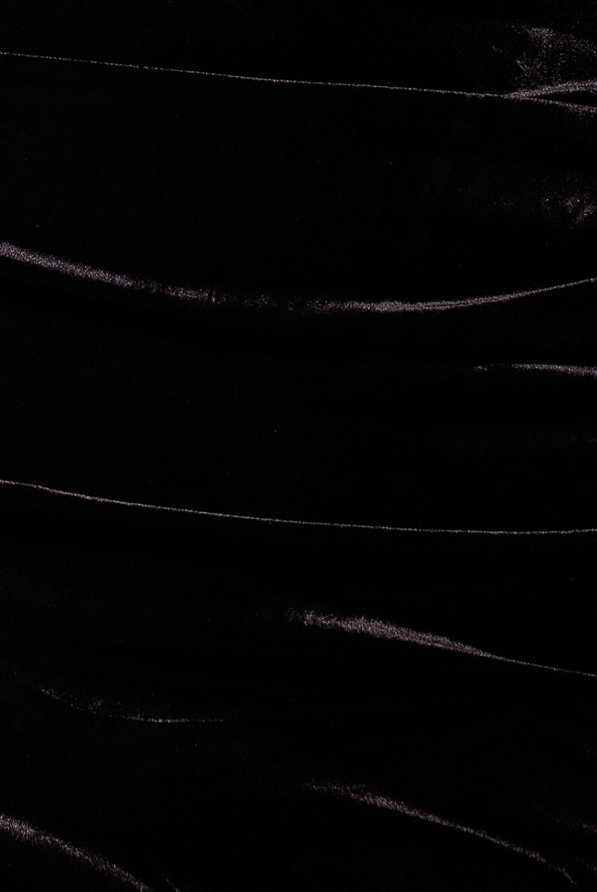 Square Neck Scalloped Crochet Sleeve Velvet Midi Dress - Black DR4653