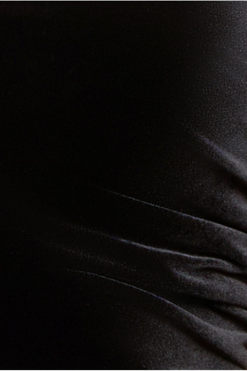 Square Neck Scalloped Crochet Sleeve Velvet Midi Dress - Black DR4653