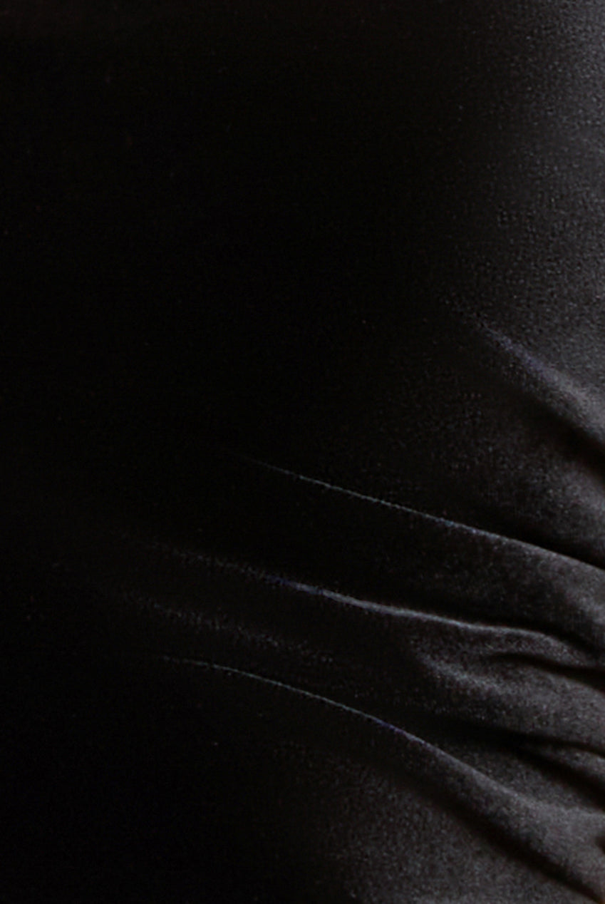 Square Neck Scalloped Crochet Sleeve Velvet Midi Dress - Black DR4653M