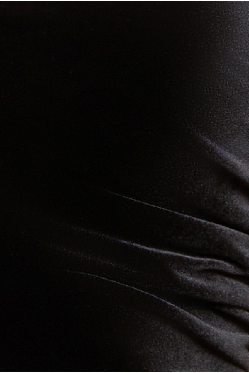 Square Neck Scalloped Crochet Sleeve Velvet Midi Dress - Black DR4653M