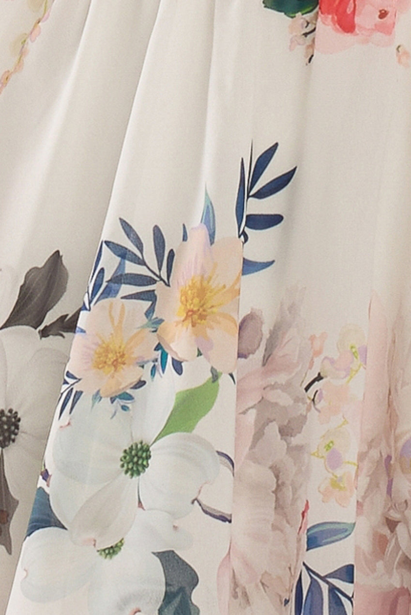 Sustainable Tiered Wrap Floral Mini Dress - White Floral DR4655BBS