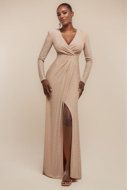 Front Wrap Lurex Bodycon Maxi Dress - Nude by Goddiva
