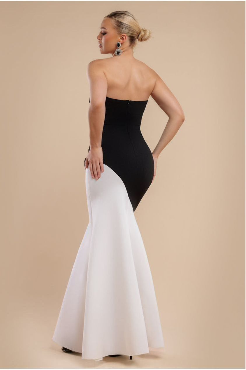 Sleeveless Mermaid Hem Monochrome Contrast Maxi Dress- Black Cream DR4668